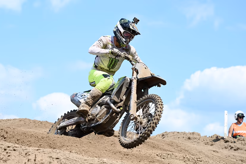 South African Camden Mc Lellan pictured in action during the MX2 race at the motocross MXGP Grand Prix Flanders event, race 14/20 of the FIM Motocross World Championship, Sunday 28 July 2024 in Lommel. BELGA PHOTO MAARTEN STRAETEMANS