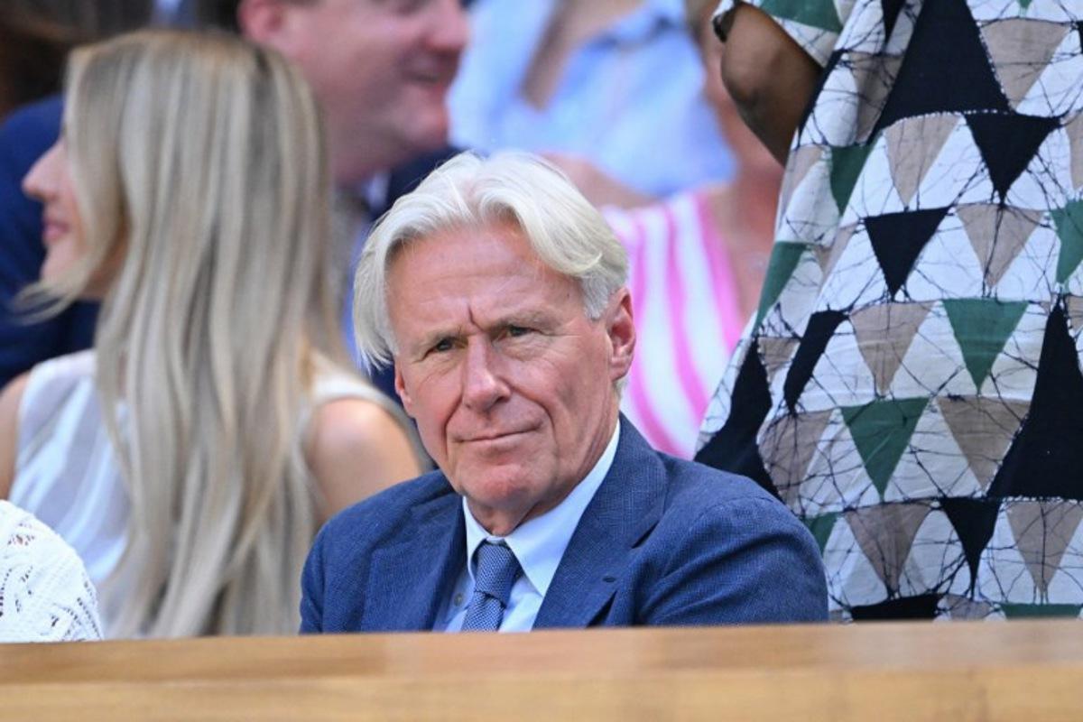 Sweden's former tennis player Bjorn Borg sits in the Royal Box, on Centre Court, during the women's singles semi-final tennis match between US player Amanda Anisimova and Belarus's Aryna Sabalenka on the eleventh day of the 2025 Wimbledon Championships at The All England Lawn Tennis and Croquet Club in Wimbledon, southwest London, on July 10, 2025. Kirill KUDRYAVTSEV / AFP