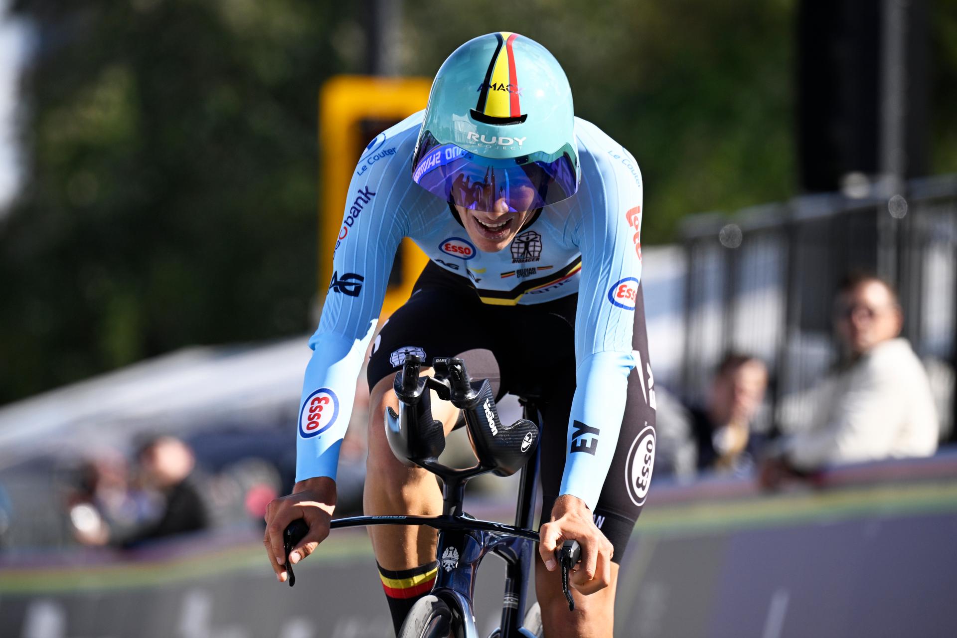 Belgium's Alec Segaert pictured in action during the men's elite individual time trial race (39,2km) at the cycling UCI Road World Championship, in Montreal, Canada, Sunday 20 September 2026. BELGA PHOTO JASPER JACOBS