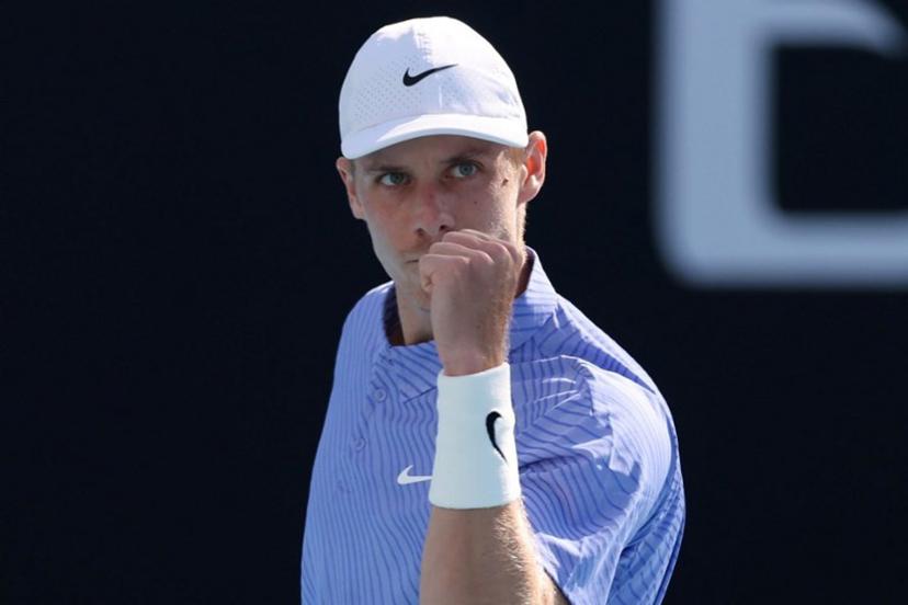 Canada's Denis Shapovalov reacts after a point against Croatia's Marin Cilic during their men's singles match on day five of the Australian Open tennis tournament in Melbourne on January 22, 2026. IZHAR KHAN / AFP