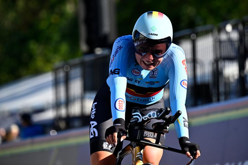 Belgian Yana Decruyenaere pictured in action during the women's Junior individual time trial race (10,07 km) at the cycling UCI Road World Championship, in Montreal, Canada, Tuesday 22 September 2026. BELGA PHOTO JASPER JACOBS