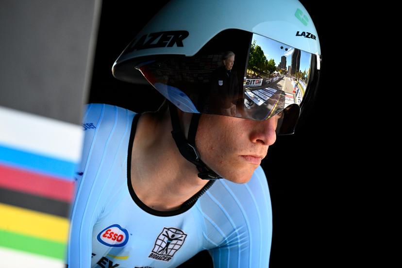 Belgian Vic De Smet pictured in action at the start of the men's Junior individual time trial race (20,03 km) at the cycling UCI Road World Championship, in Montreal, Canada, Tuesday 22 September 2026. BELGA PHOTO JASPER JACOBS