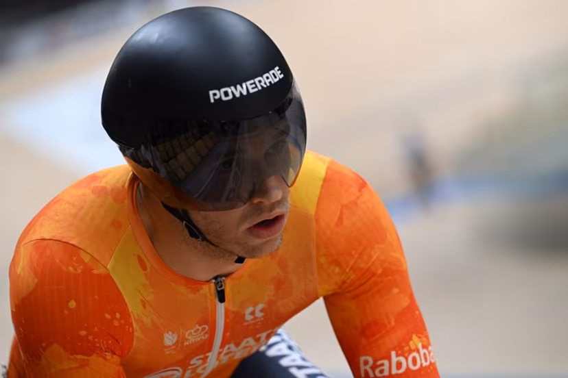 Netherlands' Harrie Lavreysen competes in the men's sprint semifinal at the 2026 UCI Track World Championships at the Shanghai Velodrome in Shanghai on October 18, 2026. JADE GAO / AFP