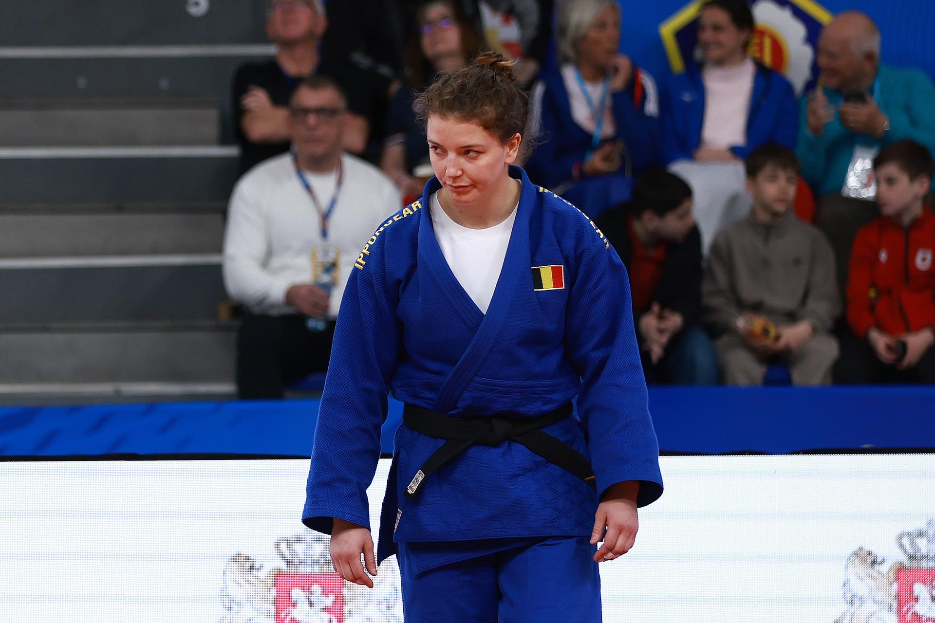 Belgian Vicky Verschaere (blue gi) competes against German Niemeyer (not pictured) in the first round of the women -78kg category, at the European Championships judo in Tbilisi, Georgia, on Sunday 19 April 2026. BELGA PHOTO NIKOLA KRISTC