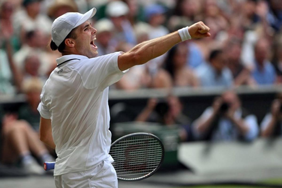 Britain's Arthur Fery celebrates winning a point against Bulgaria's Grigor Dimitrov during their men's singles round of 16 tennis match on the eighth day of the 2026 Wimbledon Championships at The All England Lawn Tennis and Croquet Club in Wimbledon, southwest London, on July 6, 2026. Glyn KIRK / AFP