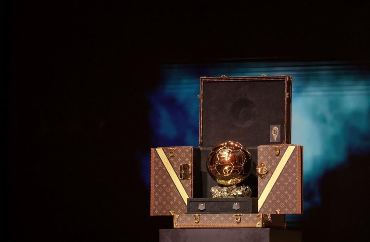 This photograph taken on October 30, 2023, shows the Ballon d'Or award displayed during the 2023 Ballon d'Or France Football award ceremony at the Theatre du Chatelet in Paris. FRANCK FIFE / AFP