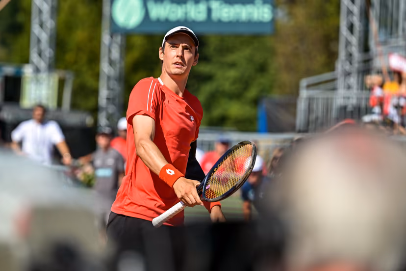 Belgian Joran Vliegen is pictured in action during a tennis match between Austrian pair Miedler/Oberleitner and Belgian pair Gille/ Vliegen, the third rubber in the tie between Austria and Belgium, qualifiers for the Davis Cup tournament, on Saturday 19 September 2026 in Vienna, Austria. BELGA PHOTO DAVID PINTENS