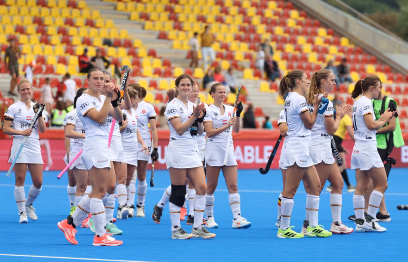Belgium's players pictured after a hockey game between Belgian national team Red Panthers and Argentina, Sunday 14 June 2026 in Wavre, match 9/16 in the group stage of the women's FIH Pro League competition. BELGA PHOTO VIRGINIE LEFOUR