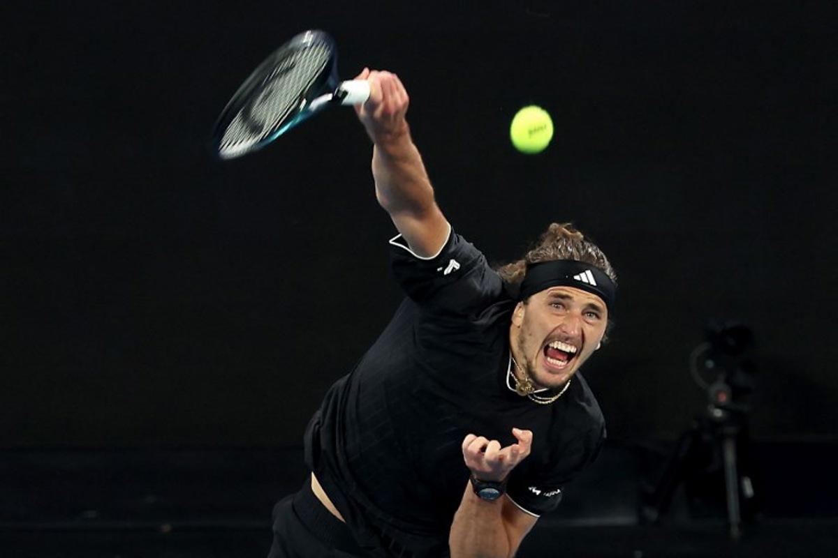 Germany's Alexander Zverev serves to Britain's Cameron Norrie during their men's singles match on day six of the Australian Open tennis tournament in Melbourne on January 23, 2026. Martin KEEP / AFP