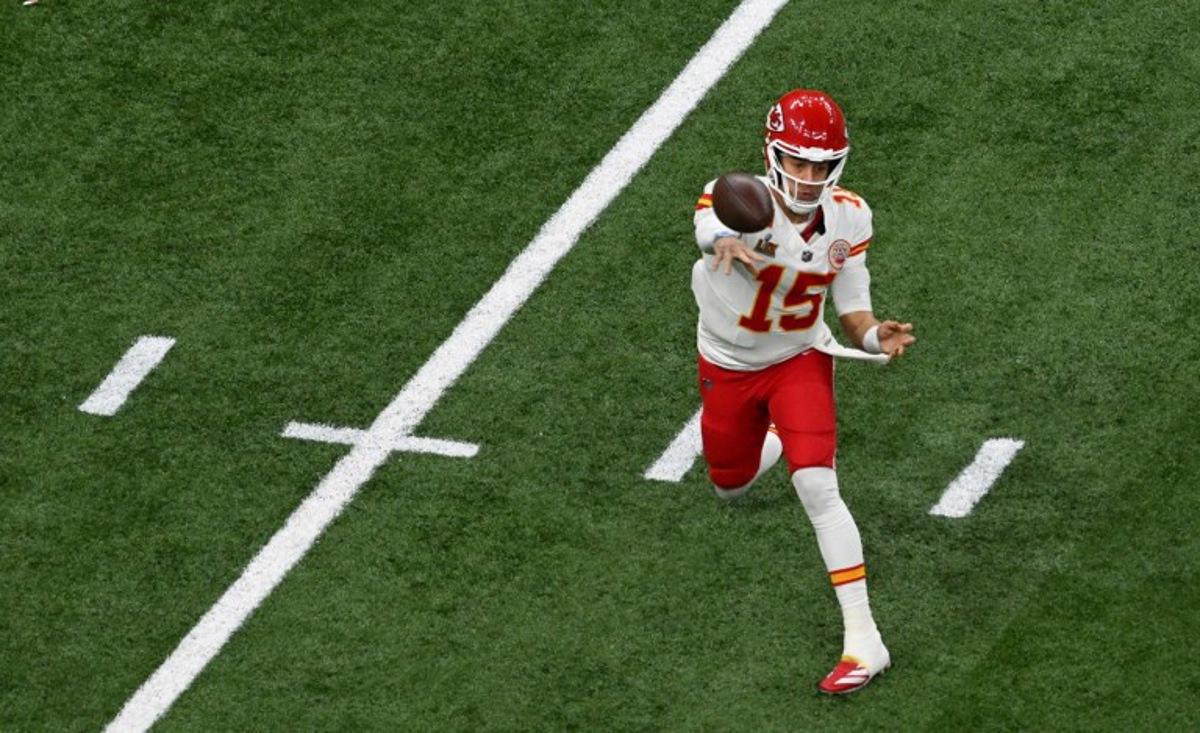 Kansas City Chiefs' quarterback #15 Patrick Mahomes throws the ball during Super Bowl LIX between the Kansas City Chiefs and the Philadelphia Eagles at Caesars Superdome in New Orleans, Louisiana, February 9, 2025. Chandan Khanna / AFP