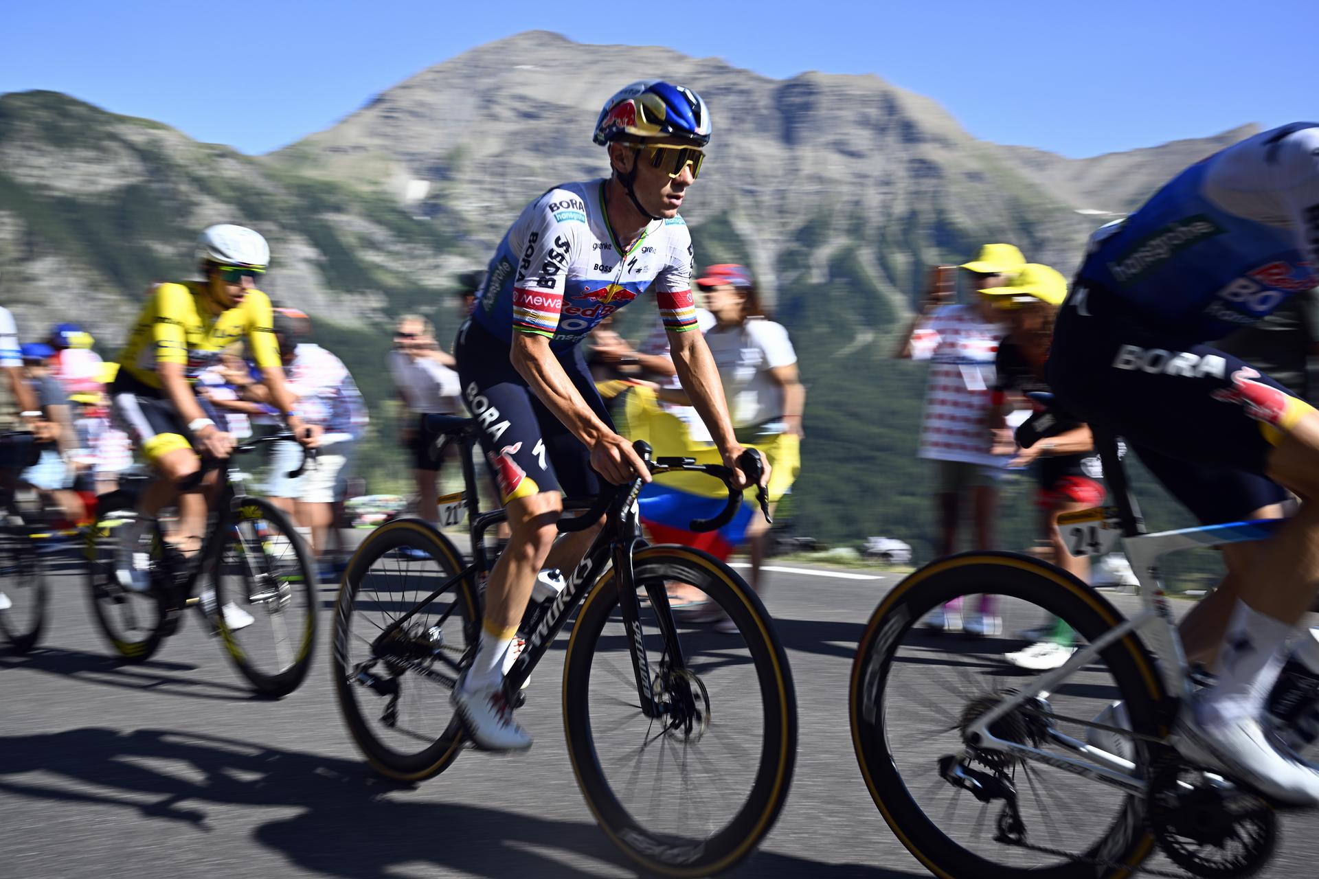 Belgian Remco Evenepoel of Red Bull-BORA-hansgrohe pictured in action during stage 18 of the 2026 Tour de France cycling race, a stage of 185km from Voiron to Orcieres-Merlette, on Thursday 23 July 2026. The 113th edition of the Tour de France starts on Saturday 4 July in Barcelona, Spain, and will finish in Paris, France on the 26th of July. BELGA PHOTO JASPER JACOBS