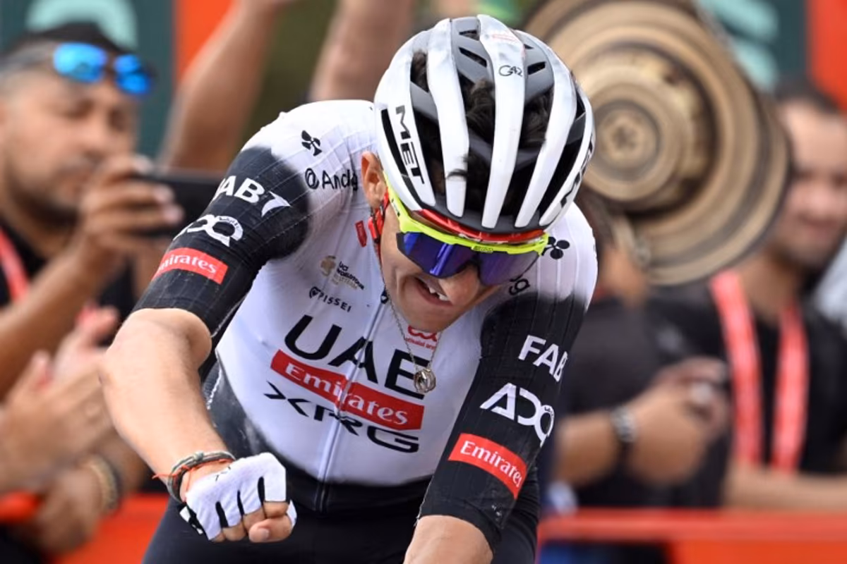 Team UAE's Spanish rider Marc Soler celebrates winning the 14th stage of the Vuelta a Espana cycling tour, a 135 km race between Aviles and La Farrapona in Somiedo, on September 6, 2025. Miguel RIOPA / AFP
