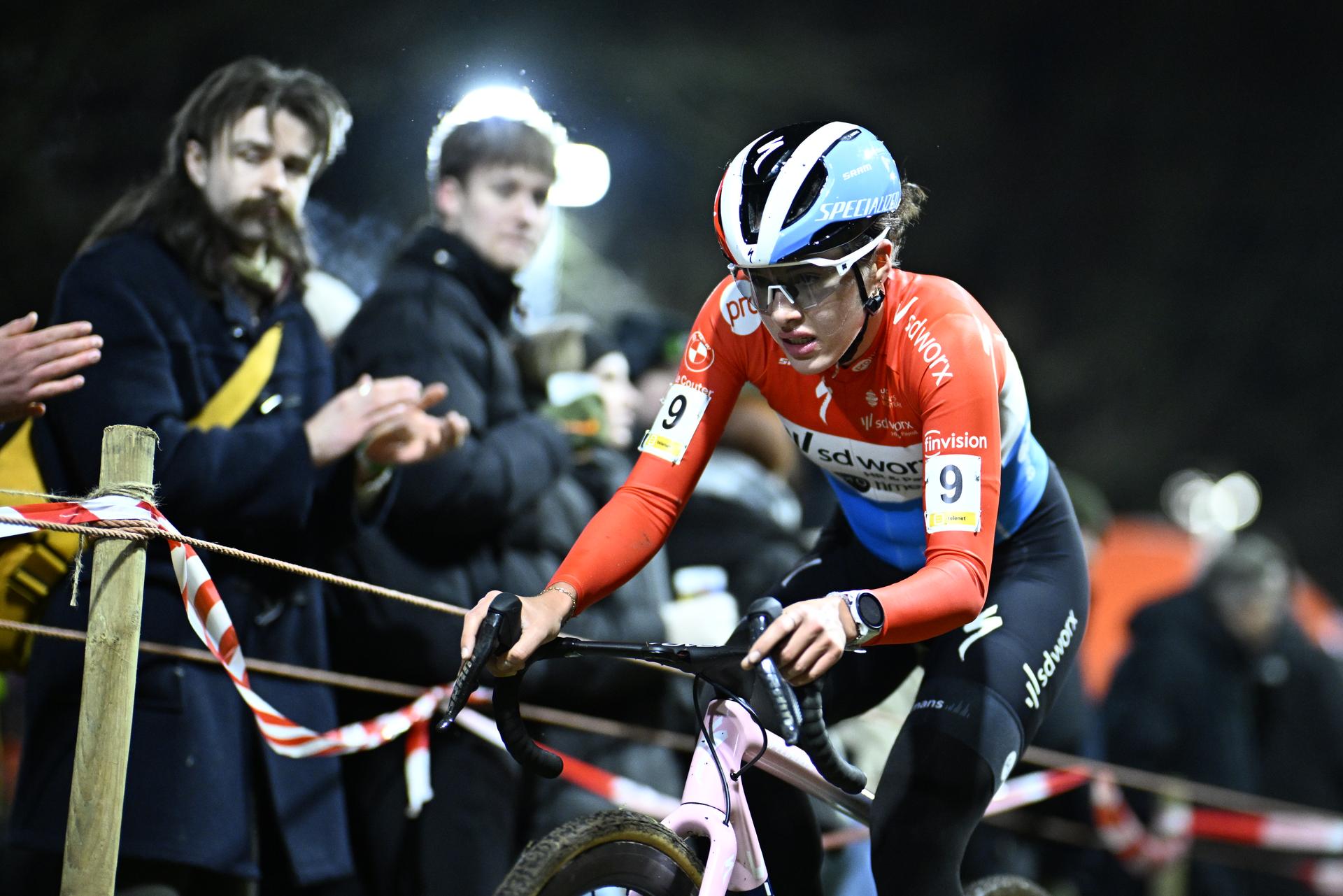 Luxembourgian Marie Schreiber pictured in action during the women elite race of Diegem Cross cyclocross cycling event, Tuesday 30 December 2025 in Diegem, stage 6/8 in the Superprestige cyclocross cycling competition. BELGA PHOTO JASPER JACOBS