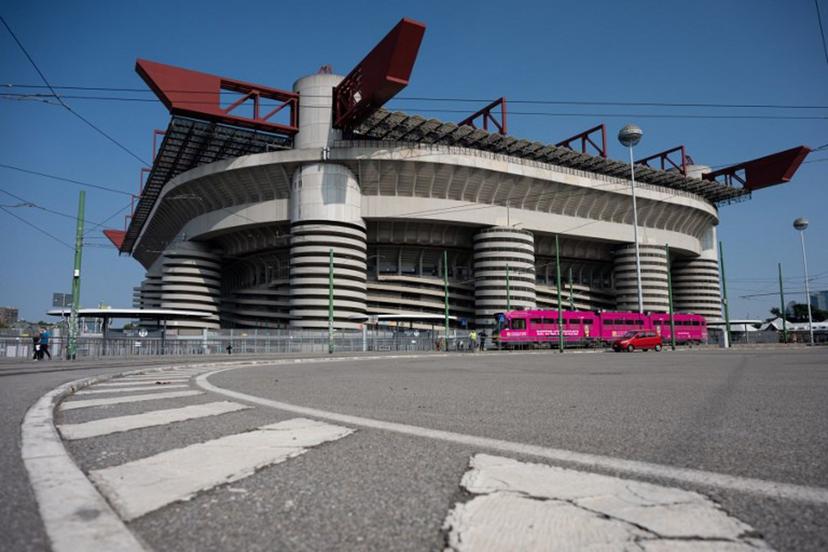 A general view shows the San Siro Stadium ahead of the press conference for the unveiling of the Opening Ceremony of Milano Cortina Winter Olympic Games 2026 in Milan, Italy on October 16, 2025. Piero CRUCIATTI / AFP