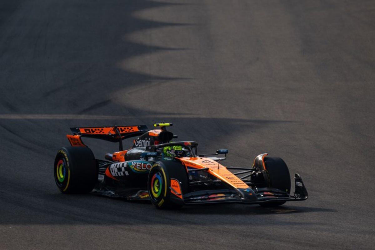 McLaren's British driver Lando Norris drives during the first parctice session ahead of the Abu Dhabi Formula One Grand Prix at the Yas Marina Circuit in Abu Dhabi on December 5, 2025. Andrej ISAKOVIC / AFP