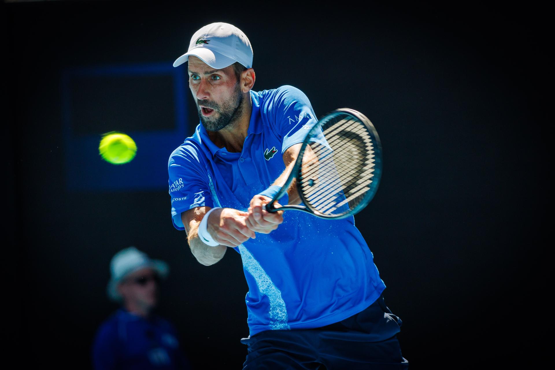 Serbian Novak Djokovic pictured in action during a tennis match between Serbian Djokovic and German Zverez, in the semi finals of the men's singles at the 'Australian Open' Grand Slam tennis tournament, Friday 24 January 2025 in Melbourne Park, Melbourne, Australia. The 2025 edition of the Australian Grand Slam takes place from January 12th to January 26th. After Zverez had won the first set, Djokovic was forced to retire with an injury. BELGA PHOTO PATRICK HAMILTON