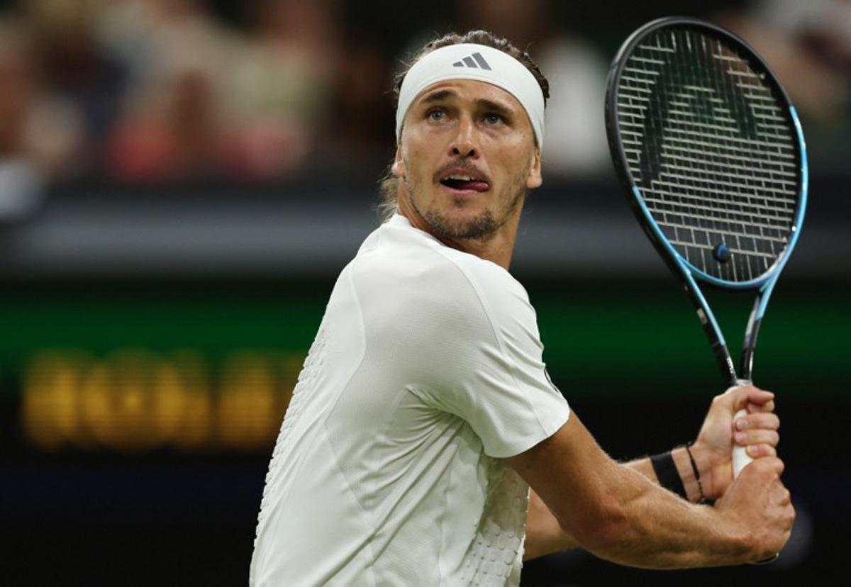 Germany's Alexander Zverev prepares to return to Czech Republic's Jiri Lehecka during their men's singles round of 16 tennis match on the eighth day of the 2026 Wimbledon Championships at The All England Lawn Tennis and Croquet Club in Wimbledon, southwest London, on July 6, 2026. Adrian Dennis / AFP
