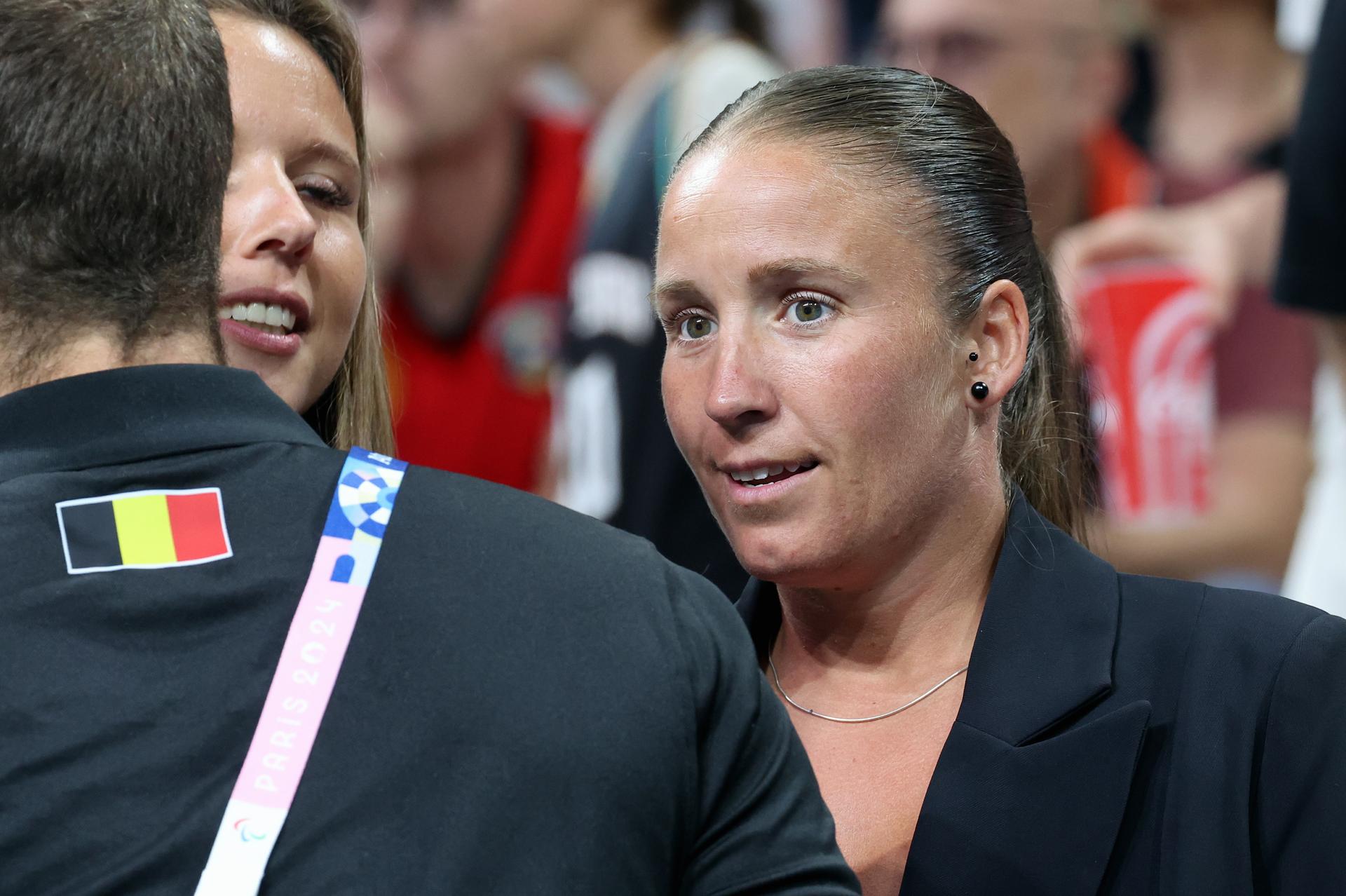 Belgium's Marjorie Carpreaux pictured during a basketball game between Team USA and Belgian national team The Belgian Cats, in the group stage of the women's tournament at the Paris 2024 Olympic Games, on Thursday 01 August 2024 in Paris, France. The Games of the XXXIII Olympiad are taking place in Paris from 26 July to 11 August. The Belgian delegation counts 165 athletes competing in 21 sports. BELGA PHOTO VIRGINIE LEFOUR