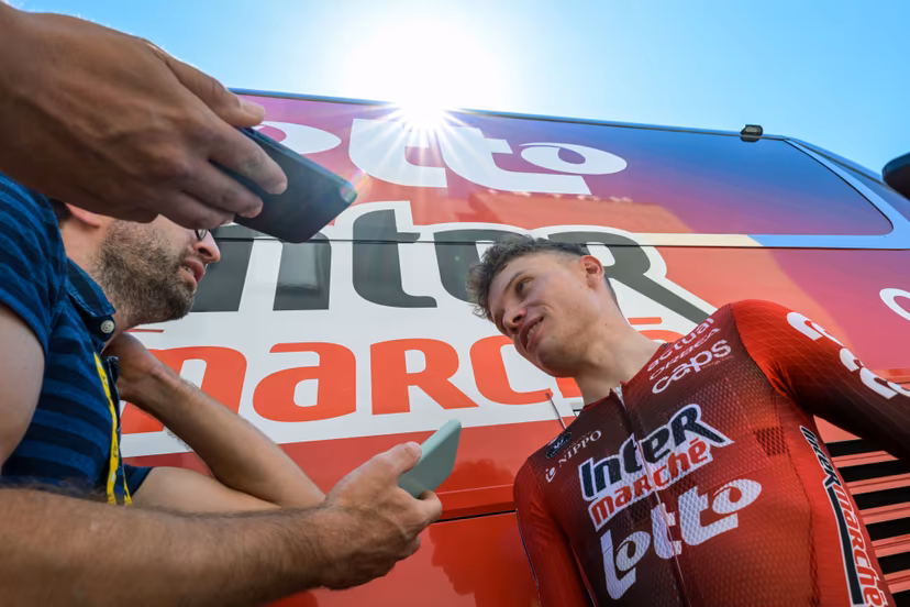Belgian Lennert Van Eetvelt of Lotto-Intermarche pictured during a press conference ahead of the 2026 Tour de France cycling race, Friday 03 July 2026, in Barcelona, Spain. The 113th edition of the Tour de France starts on Saturday 4 July in Barcelona, Spain, and will finish in Paris, France on the 26th of July. BELGA PHOTO DAVID PINTENS