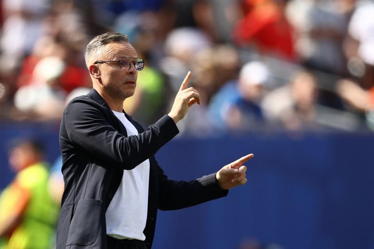 Morocco's head coach Mohamed Ouahbi gestures during the 2026 World Cup football tournament quarter-final match between France and Morocco at Boston Stadium in Foxborough on July 9, 2026. CHARLY TRIBALLEAU / AFP
