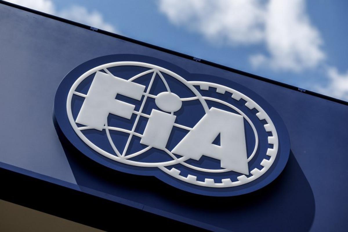 The logo of FIA (International Automobile Federation) is pictured in Spielberg, Austria on June 24, 2026, ahead of the Formula One Austrian Grand Prix. ERWIN SCHERIAU / APA / AFP