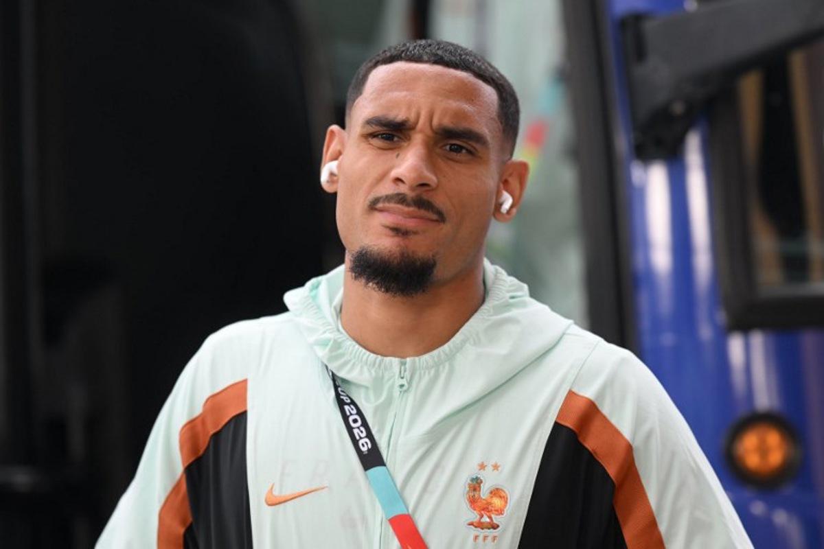 France's defender #26 Maxence Lacroix arrives ahead of the 2026 World Cup Group I football match between Norway and France at the Boston Stadium in Foxborough on June 26, 2026. MAURO PIMENTEL / AFP