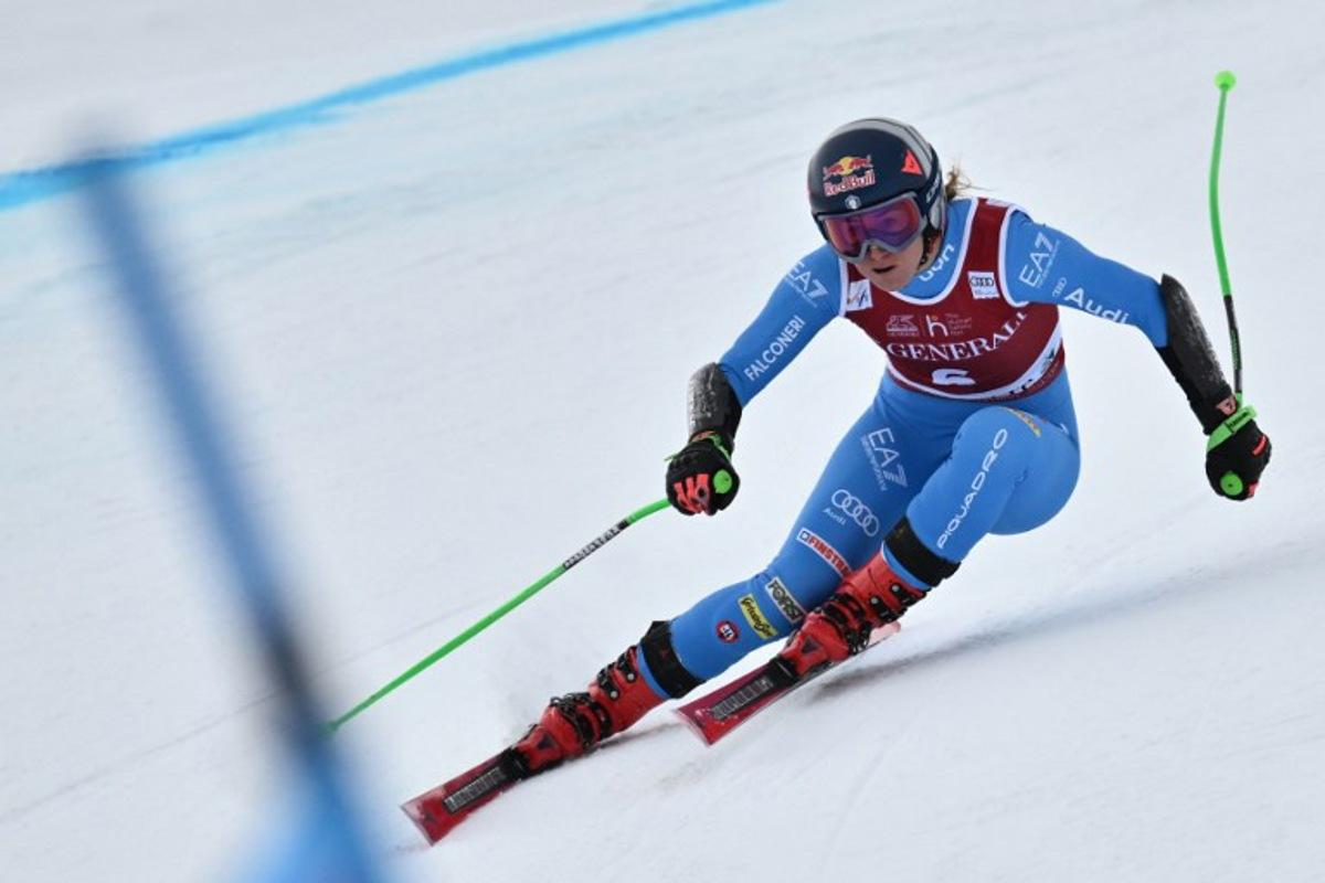 Italy's Sofia Goggia competes in the women's Super G event during the FIS Alpine Ski World Cup 2025-2026, in Val d'Isere, southwestern France, on December 21, 2025. Jeff PACHOUD / AFP