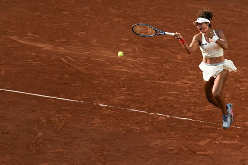 Egypt's Mayar Sherif plays a forehand return to US Coco Gauff during their women's singles match on day 5 of the French Open tennis tournament on Court Suzanne-Lenglen at the Roland-Garros Complex in Paris on May 28, 2026. Dimitar DILKOFF / AFP