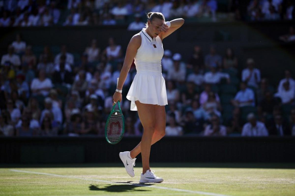 US player Amanda Anisimova reacts as she plays against US player Madison Keys during their women's singles third round tennis match on the sixth day of the 2026 Wimbledon Championships at The All England Lawn Tennis and Croquet Club in Wimbledon, southwest London, on July 4, 2026. Henry NICHOLLS / AFP