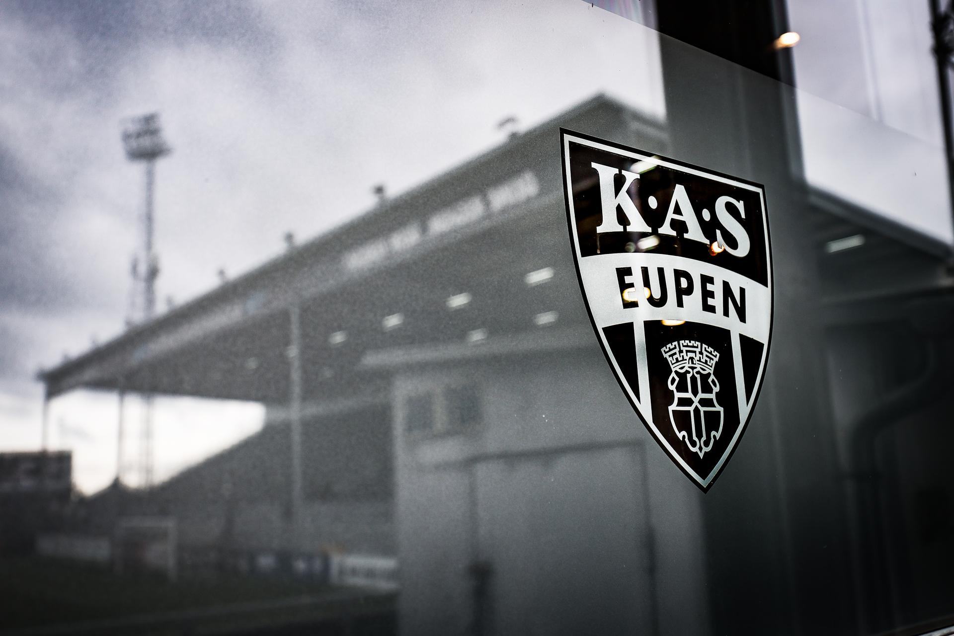 this picture shows the KAS Eupen logo prior to a soccer match between KAS Eupen and SK Beveren, in Eupen, on day 2 of the 2024-2025 'Challenger Pro League' 1B second division of the Belgian championship, Friday 23 August 2024. BELGA PHOTO BRUNO FAHY