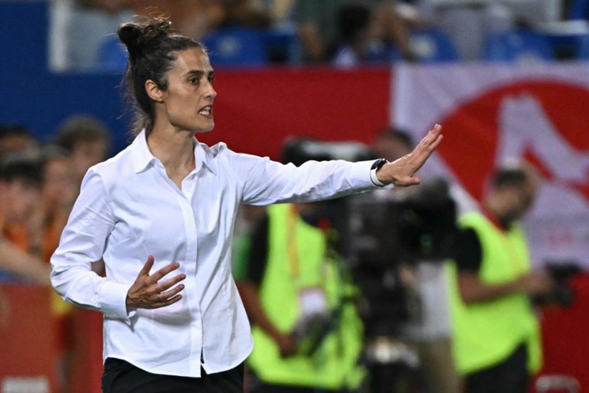 Spain's coach Montserrat Tome gestures during an international women's friendly football match beetween Spain and Japan ahead of the Women Euro 2025 tournament, at Butarque stadium in Leganes, close to Madrid, on June 27, 2025. JAVIER SORIANO / AFP