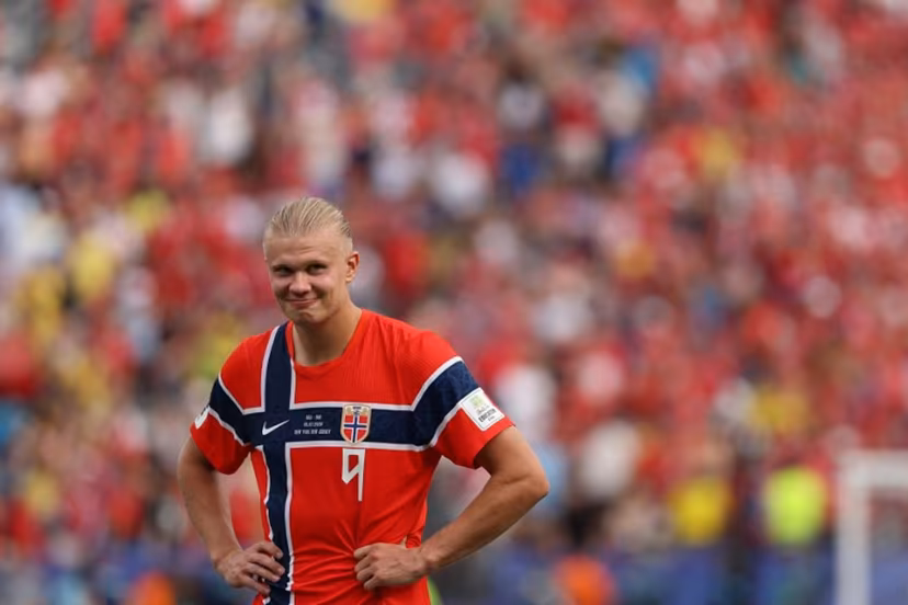 Norway's forward #09 Erling Braut Haaland smiles after winning the 2026 World Cup round of 16 football match between Brazil and Norway at the New York/New Jersey Stadium in East Rutherford on July 5, 2026. Odd ANDERSEN / AFP