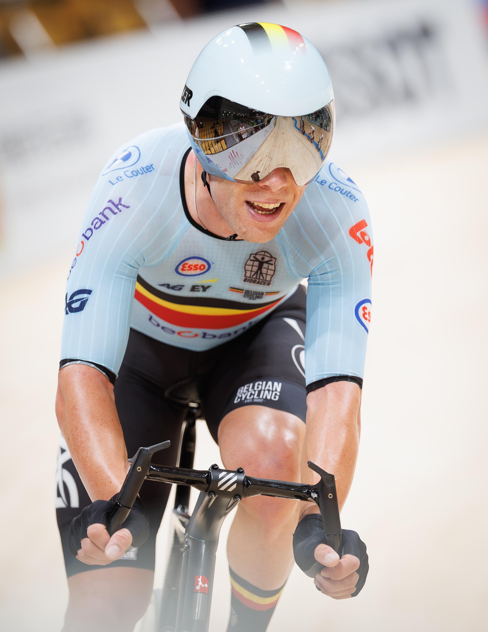 Belgian Jules Hesters pictured in action during the Men's Points Race event at the UCI Track Cycling World Championships in Shanghai, China on Friday 16 October 2026. The worlds are taking place from 14 to 18 October 2026. BELGA PHOTO BENOIT DOPPAGNE