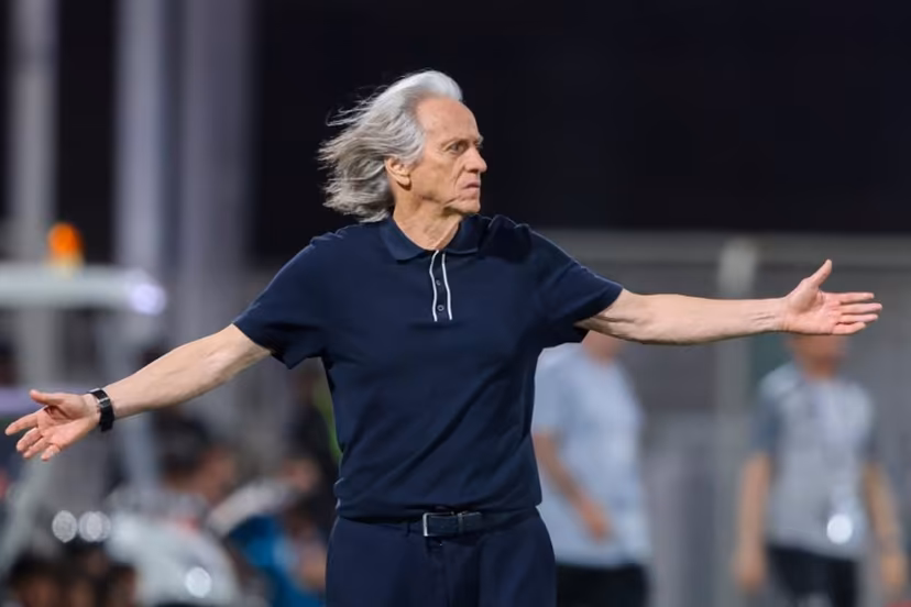 Nassr's Portuguese coach Jorge Jesus reacts during the Saudi Pro League football match between Al-Shabab and Al-Nassr at King Fahd Sports City Stadium in Riyadh on May 7, 2026. Fayez Nureldine / AFP