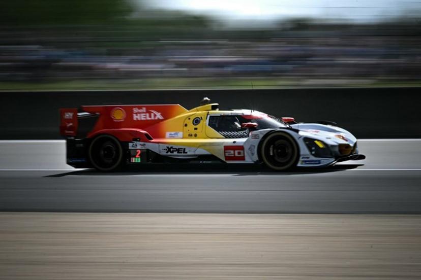 This photograph shows BMW M Team WRT's hypercar driven by Dutch Robin Frijns, German René Rast and South African Sheldon van der Linde during the 94th edition of the 24 Hours of Le Mans at the Le Mans circuit, north-western France on June 13, 2026. Lou BENOIST / AFP