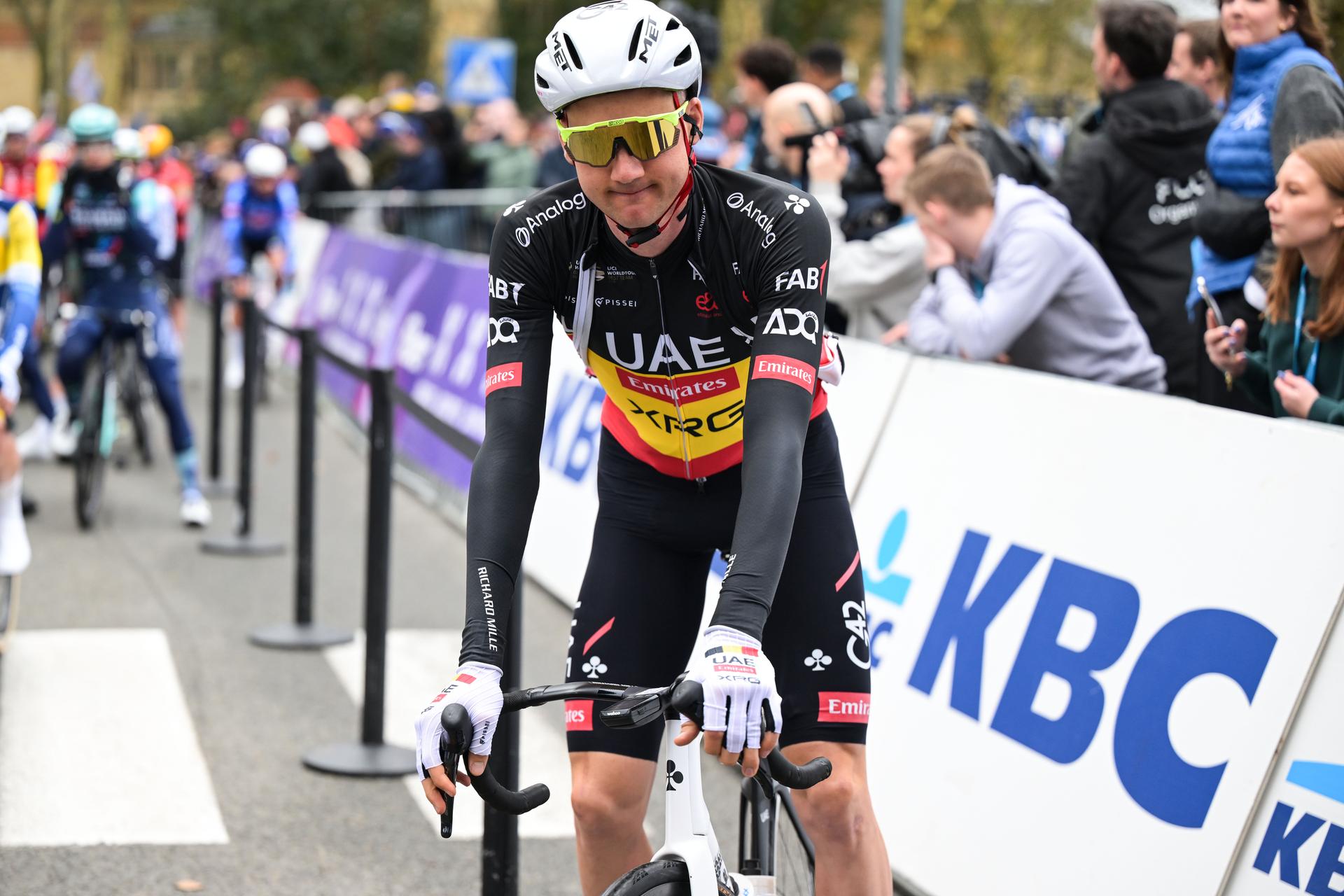 Belgian Tim Wellens of UAE Team Emirates-XRG pictured at the start of the 81st edition of the men's one-day cycling race Omloop Het Nieuwsblad (UCI World Tour), the opening race of the Flemish one-day classics season, 207,6 km from Gent to Ninove, Saturday 28 February 2026. BELGA PHOTO DAVID PINTENS