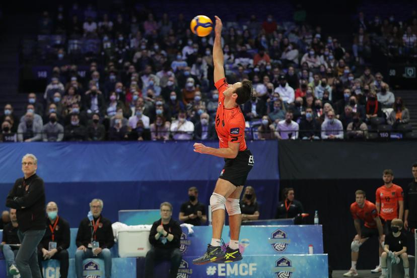 Gent's Gilles Vandecaveye pictured during the match between Caruur Volley Gent and Lindemans Aalst, the final match in the men Belgian volleyball cup competition, Sunday 27 February 2022 in Merksem, Antwerp. BELGA PHOTO MARIJN DE KEYZER