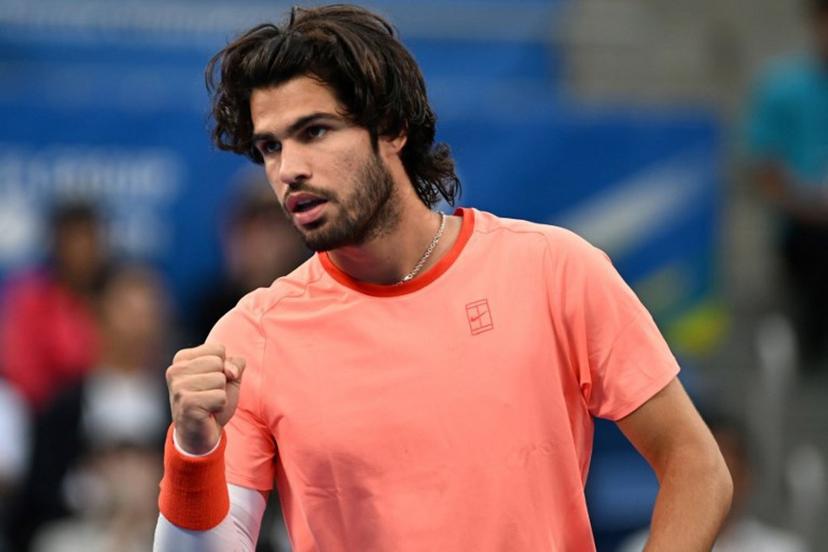Spain's Carlos Alcaraz reacts as he plays against compatriot Jaume Munar during their men's singles semi-final tennis match at the ATP Tour Japan Open Tennis Championships at the Ariake Tennis Forest Park in Tokyo on October 5, 2026. Rie KIKUCHI / AFP