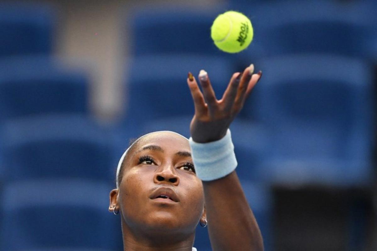 USA's Coco Gauff serves to Germany's Eva Lys during their women's singles quarter-final match at the China Open tennis tournament in Beijing on October 2, 2025. GREG BAKER / AFP