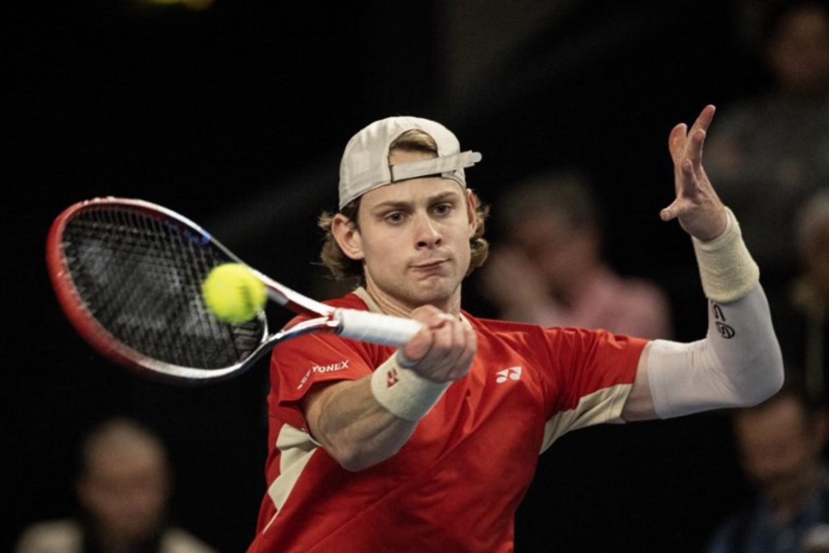 Belgian Zizou Bergs returns the ball to France's Ugo Humbert during their semi-final simple tennis match at the Marseille Open 13 ATP World Tour in Marseille, southern France on February 15, 2025. MIGUEL MEDINA / AFP