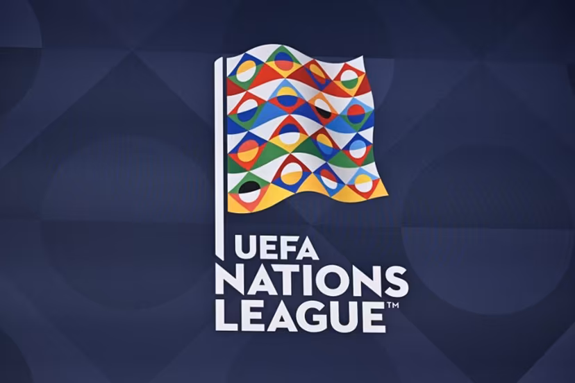 A photograph shows the logo of the UEFA Nations League during the 2023 UEFA Nations League football finals draw in Nyon, Switzerland, on January 25, 2023. The draw determines the semi-final pairings for the four-team 2023 UEFA Nations League football finals in Rotterdam and Enschede, as semi-finals will be played on June 14 and June 15, 2023, with the third-place play-off and final both on June 18, 2023. Fabrice COFFRINI / AFP