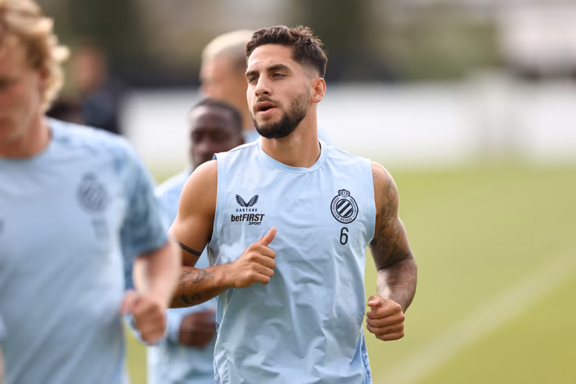 Club's Ludovit Reis pictured during a training session of belgian soccer team Club Brugge, in Brugge, on Tuesday 26 August 2025. The team will play the scottish team Glasgow Rangers on Wednesday, on the second leg of play-offs of the Champions League tournament. BELGA PHOTO BRUNO FAHY