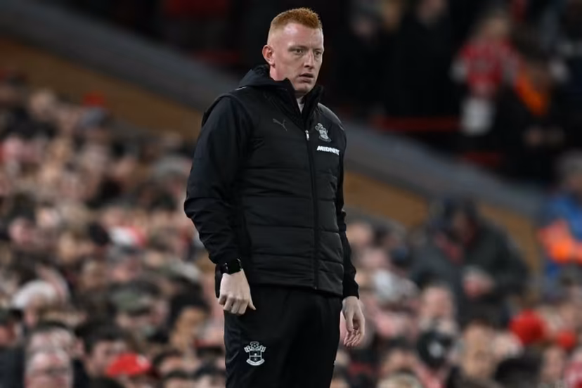 Southampton's English head coach Will Still looks on during the English League Cup third round football match between Liverpool and Southampton at Anfield in Liverpool, north west England on September 23, 2025. Paul ELLIS / AFP