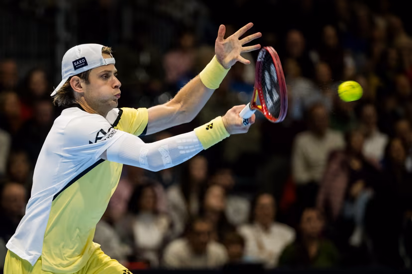 Zizou Bergs of Belgium pictured in action during the European Open ATP tennis tournament in Brussels, on Friday 23 October 2026. This year's edition of the tournament is taking place from 17 to 25 October BELGA PHOTO JASPER JACOBS