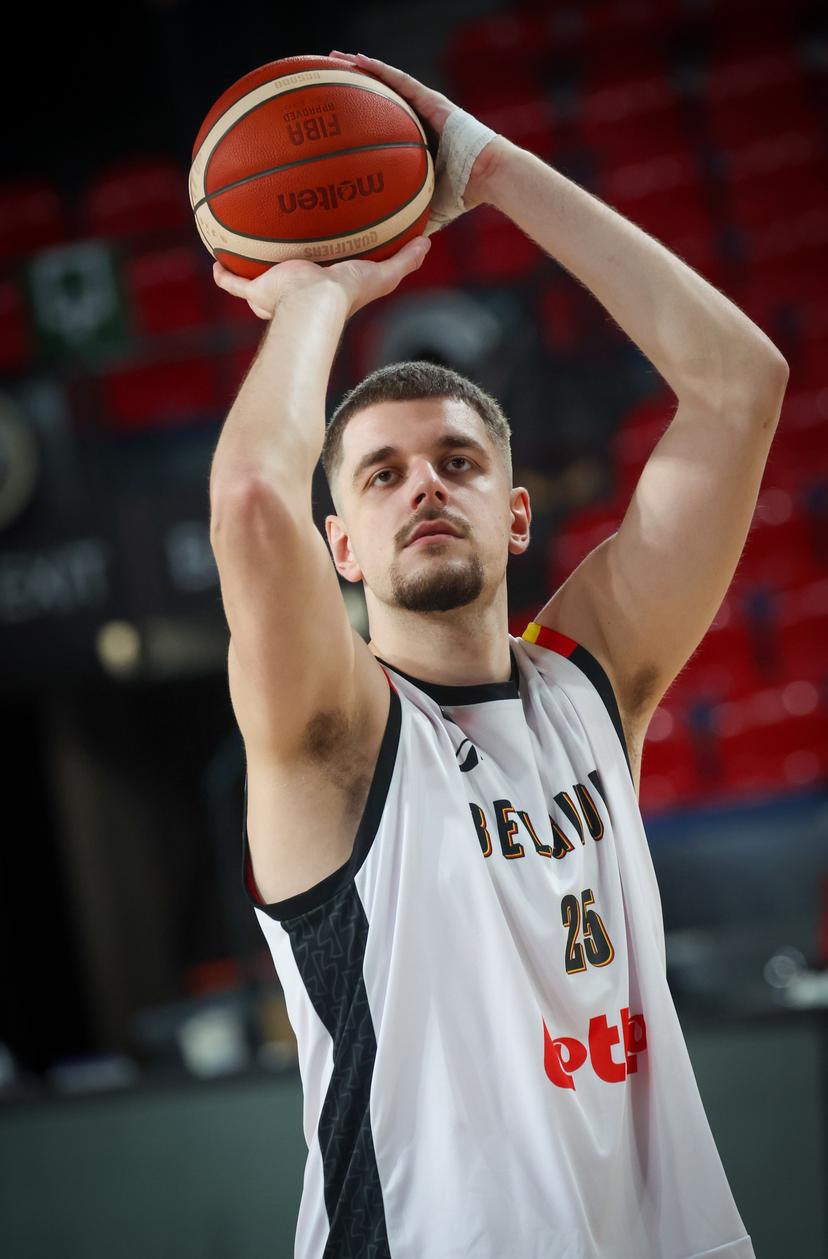 Belgium's Haris Bratanovic pictured in action during a training session of the Belgian Lions Belgian national team, preparing for the qualifying matches against Finland for the 2027 World Cup, Tuesday 24 February 2026 in Charleroi. BELGA PHOTO VIRGINIE LEFOUR