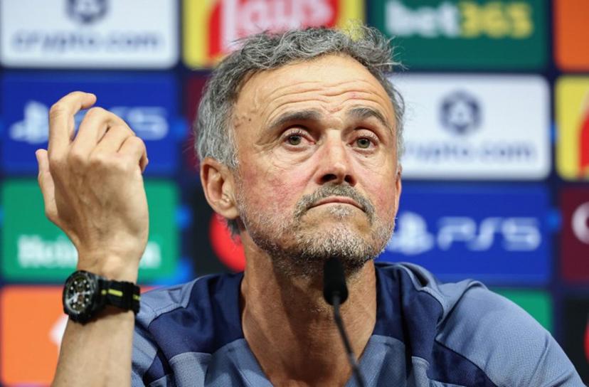 Paris Saint-Germain's Spanish headcoach Luis Enrique addresses a MD-1 press conference on May 29, 2026, the eve of the UEFA Champions League final football match between Paris Saint-Germain (PSG) and Arsenal at the Puskas Arena in Budapest. Paris Saint-Germain (PSG) face Arsenal in the UEFA Champions League final football match on May 30, 2026 in Budapest. FRANCK FIFE / POOL / AFP