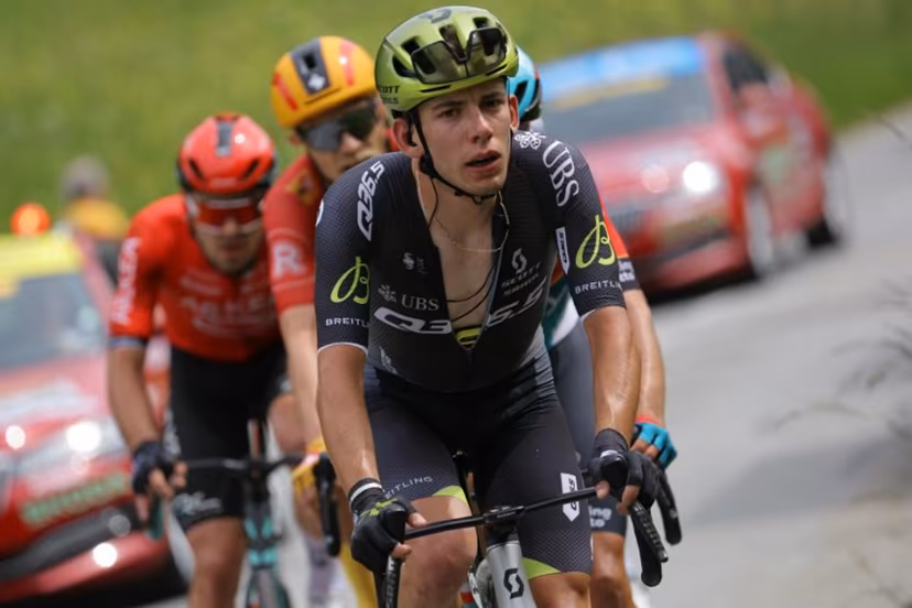 Team Q36.5's Italian rider Alessandro Fancellu rides in a breakaway during the sixth stage of the 76th edition of the Criterium du Dauphine cycling race, 174,1km between Hauterives and Le Collet d'Allevard, French Alps, on June 7, 2024. Thomas SAMSON / AFP