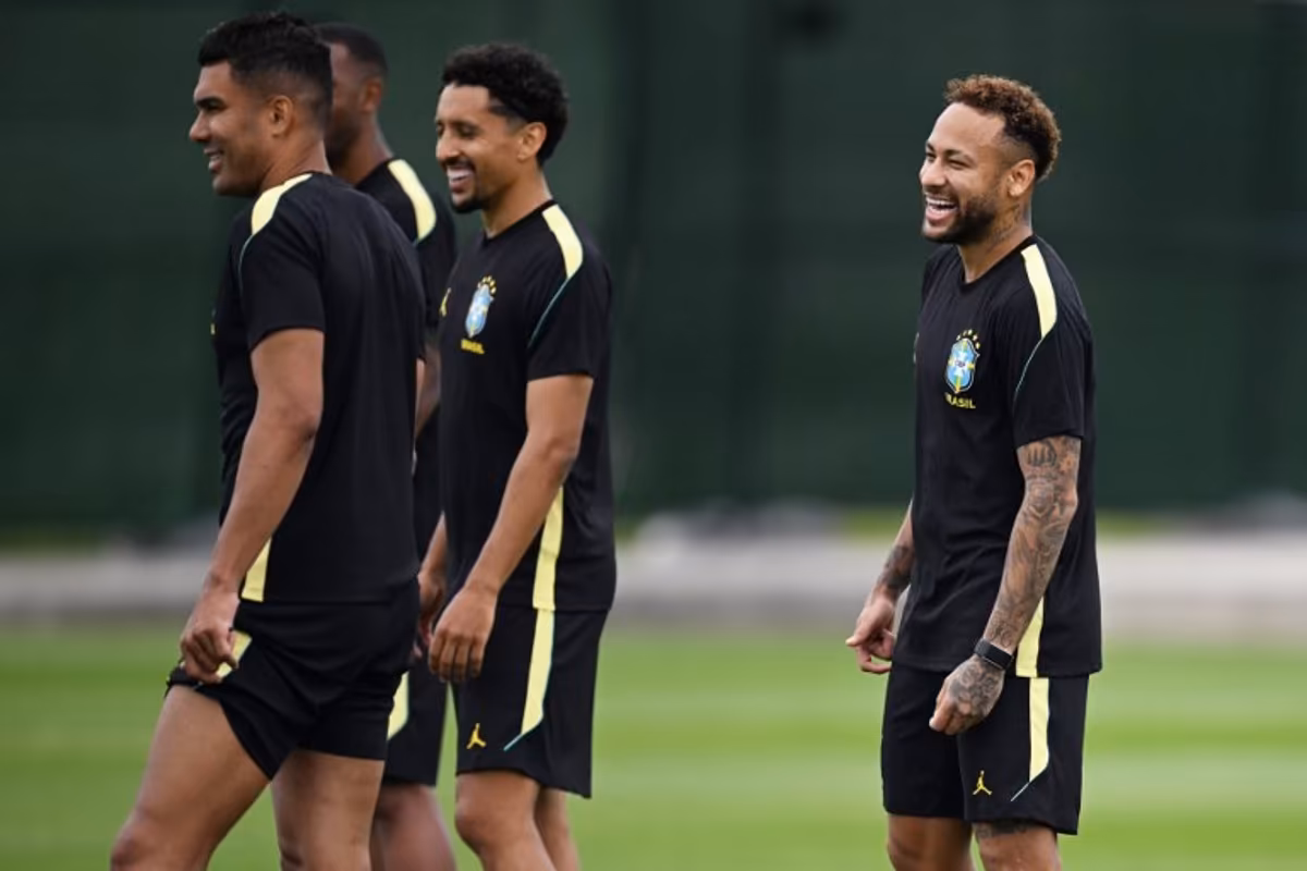 Brazil's forward #10 Neymar reacts during an MD-1 training session at Columbia Park Training Facility in Morristown, New jersey, on June 18, 2026, on the eve of the World Cup 2026 Group C football match between Brazil and Haiti. MAURO PIMENTEL / AFP
