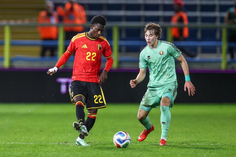 Belgium's Jesse Bisiwu is pictured in action during a soccer game between Belgium U21 and Belarus U21, Thursday 24 September 2026 in Westerlo, qualifier 6/8 for the 2027 European Championships. BELGA PHOTO BRUNO FAHY