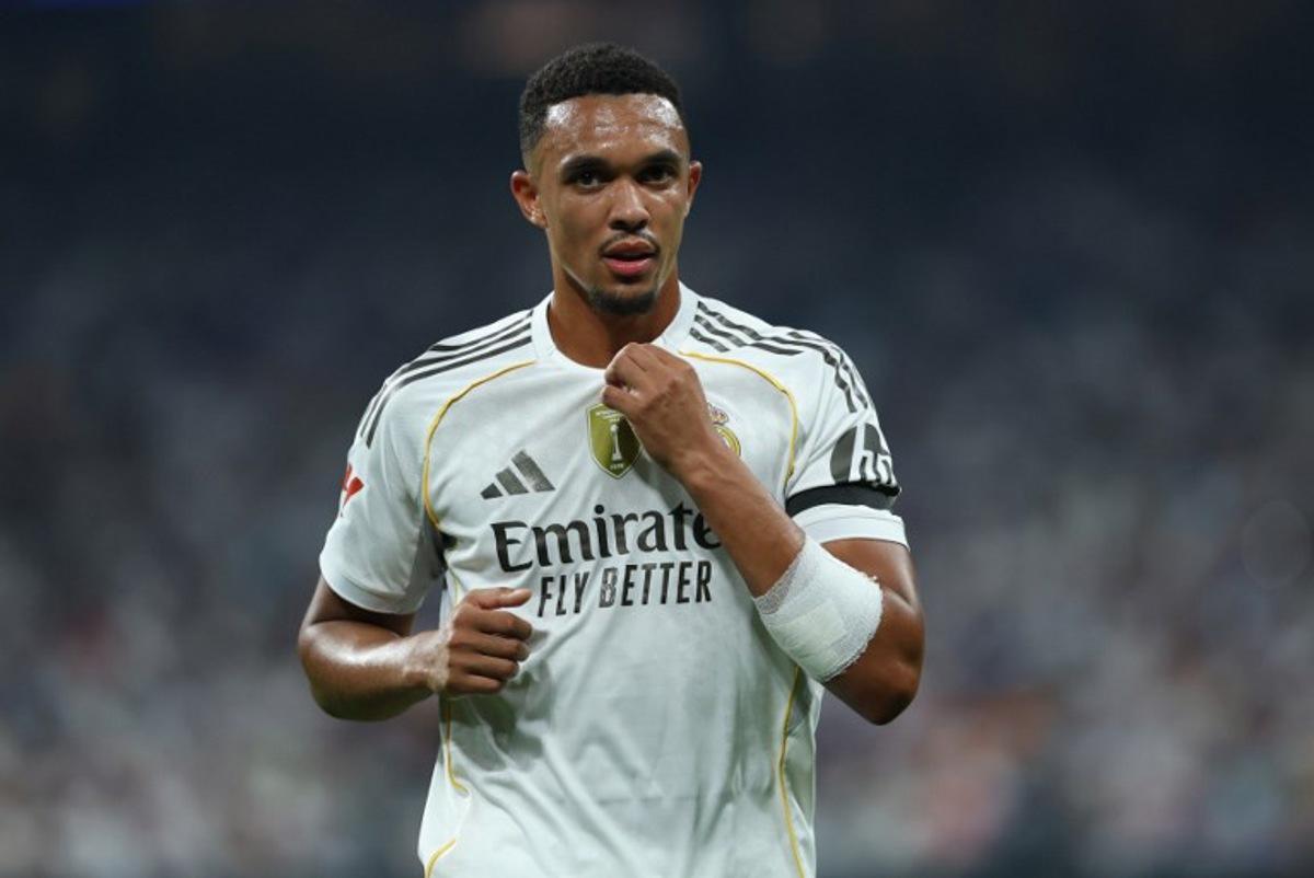 Real Madrid's English defender #12 Trent Alexander-Arnold is seen during the Spanish league football match between Real Madrid CF and CA Osasuna at Santiago Bernabeu Stadium in Madrid on August 19, 2025. Thomas COEX / AFP